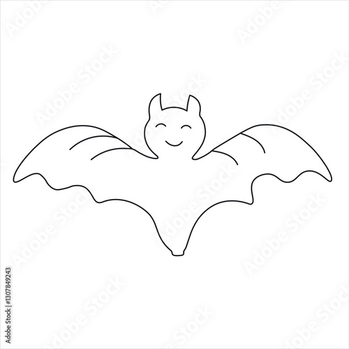 Doodle illustration of cute bat. Simple black and white outline drawing, hand drawn, isolated on white background. Halloween, funny scary stories