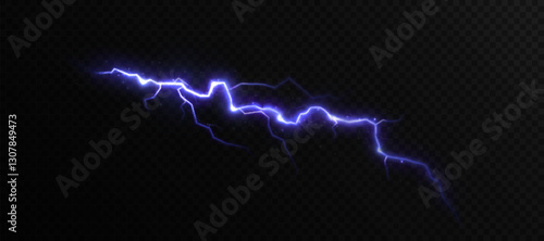 Bright flickering lightning effect, thunderstorm, stormy weather, electric discharge. Vector illustration