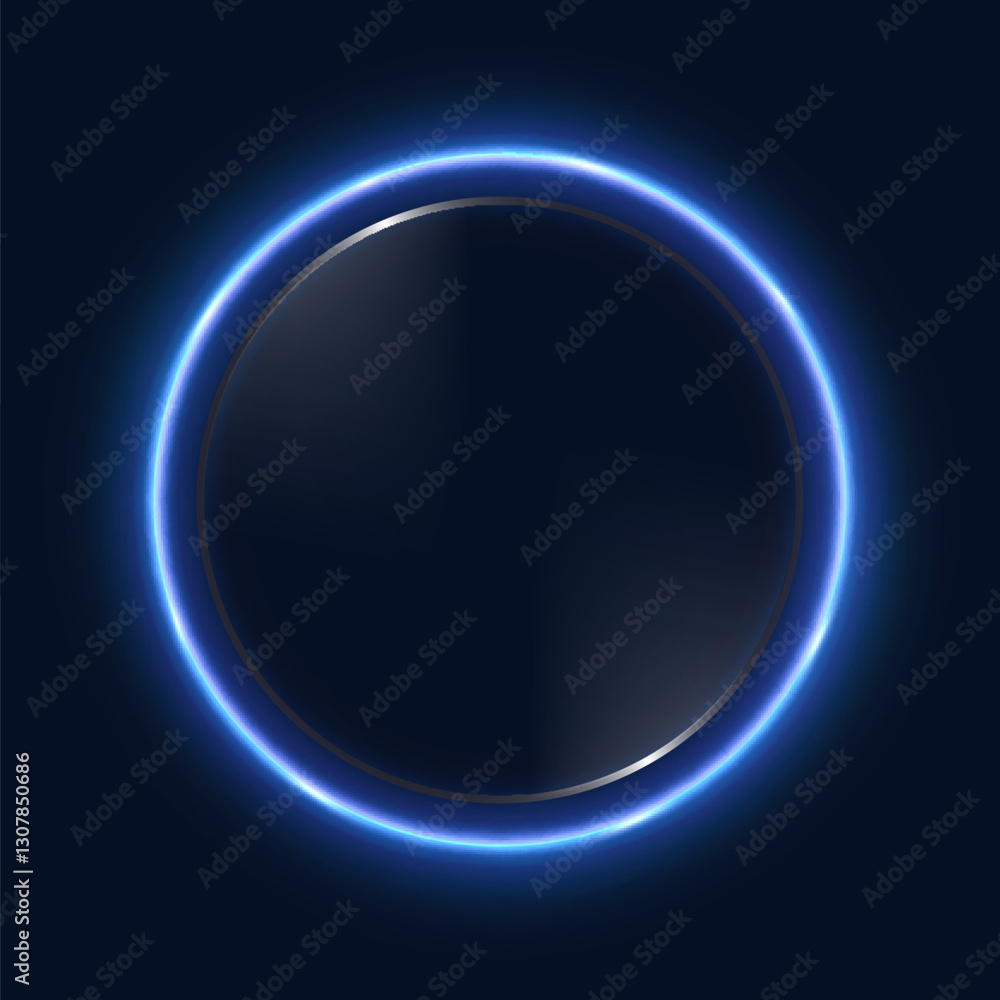 Obraz premium Power button on a black background with neon backlight.