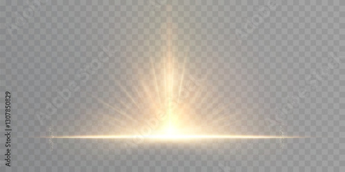 Abstract golden vertical glow. Bright explosion of light of flickering rays on transparent background. Luxury style for design and vector illustrations.	