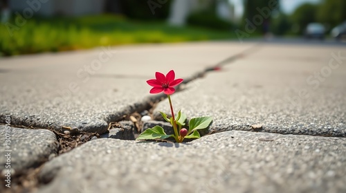 A Delicate Flower Growing Through Cracked Pavement