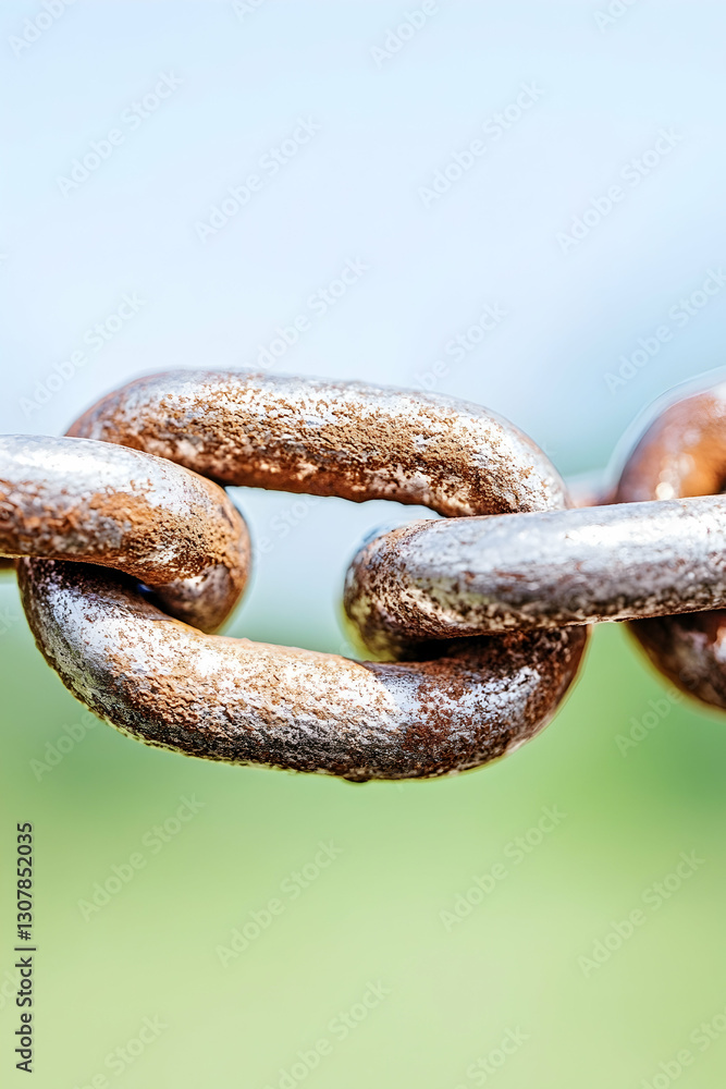 Rusty chain links close-up, outdoor setting, blurred background; strength, unity concept Rusty chain links close-up, outdoor setting, blurred background; strength, unity concept