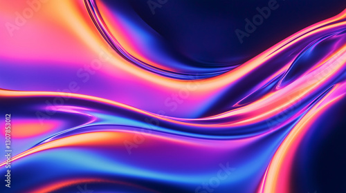 A mesmerizing abstract painting with fluid neon colors swirling in dynamic, high-contrast patterns. Vivid shades of blue, pink, orange, and black blend seamlessly, creating a visua photo