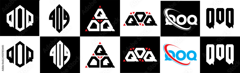 Obraz premium QOQ letter logo design in six style. QOQ polygon, circle, triangle, hexagon, flat and simple style with black and white color variation letter logo set in one artboard. QOQ minimalist and classic logo