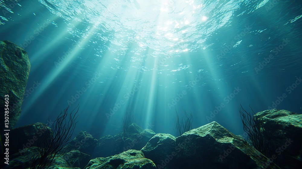 Obraz premium Sunlight rays illuminate a serene underwater scene a peaceful escape in ocean depths