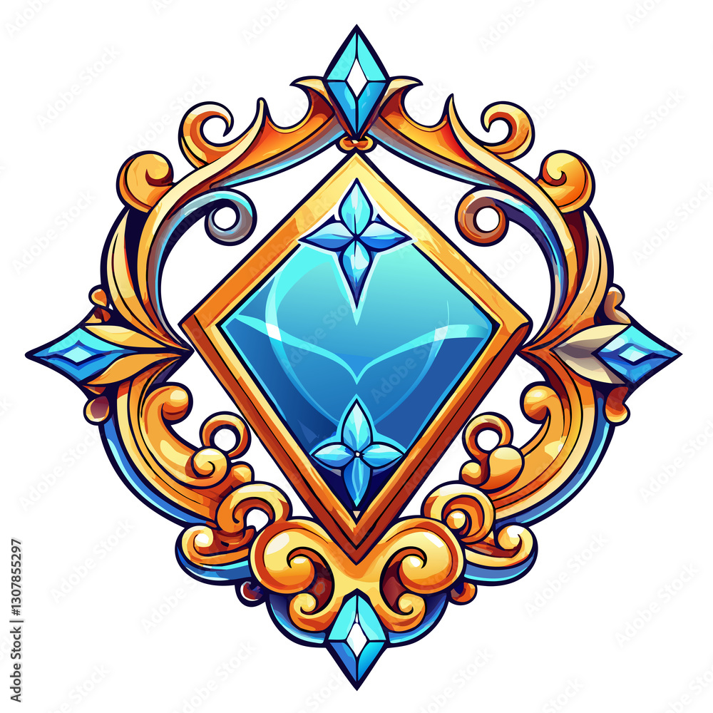Fototapeta premium Ornamental frame with sparkling diamonds and luxury ornate design on transparent background