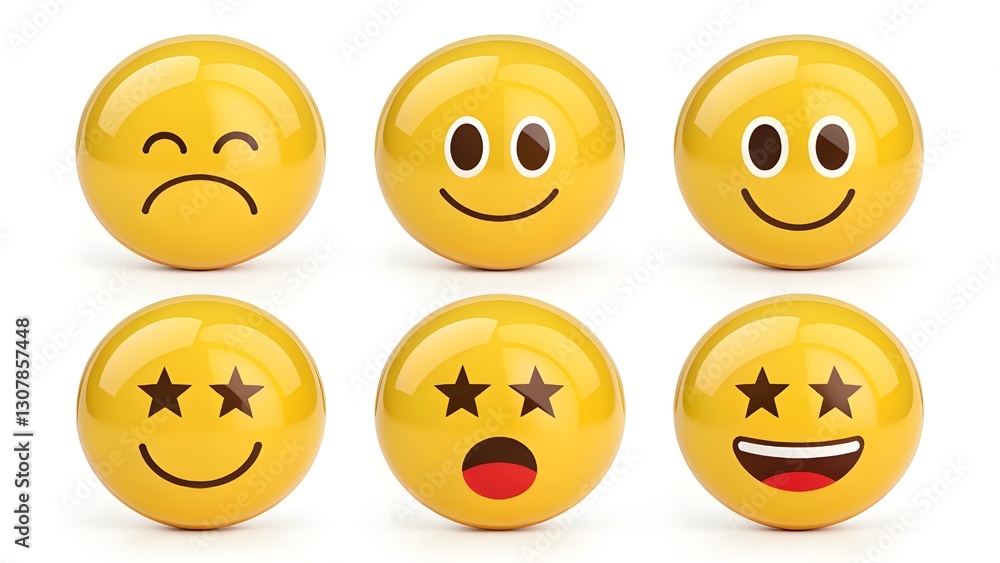 3D Glossy Yellow Emoji Set with Various Expressions 3D Glossy Yellow Emoji Set with Various Expressions