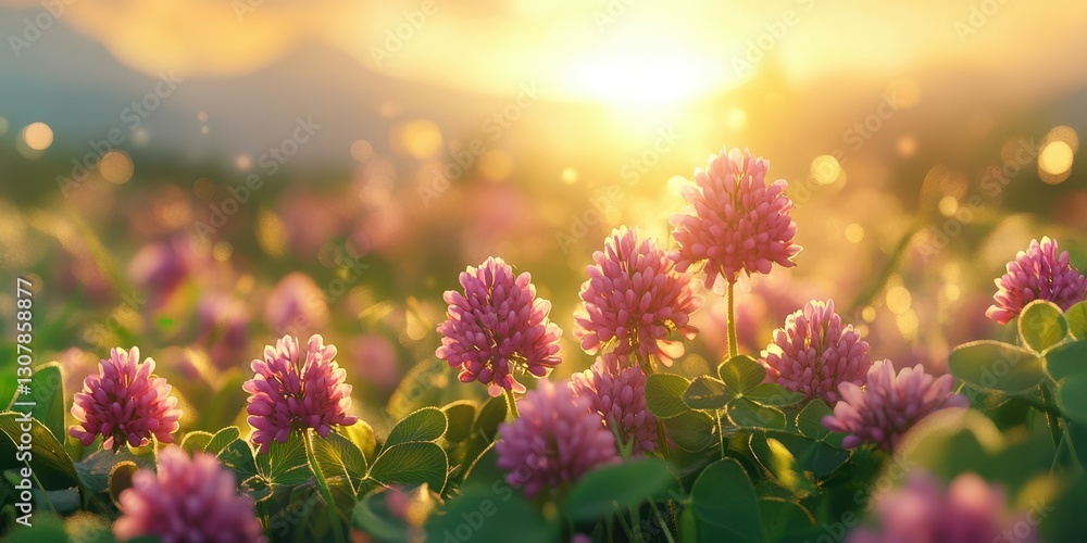 Sunset over a vibrant field of blooming purple flowers in the countryside Sunset over a vibrant field of blooming purple flowers in the countryside