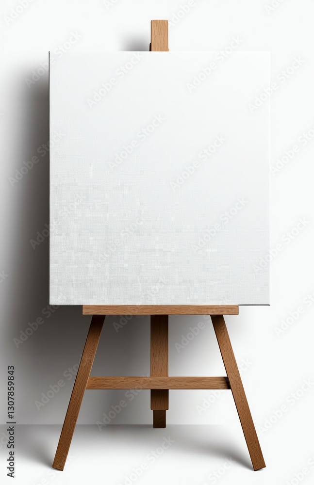 A blank canvas displayed on a wooden easel, perfect for artists seeking inspiration. The minimalistic design invites creativity and artistic expression. A blank canvas displayed on a wooden easel, perfect for artists seeking inspiration. The minimalistic design invites creativity and artistic expression.
