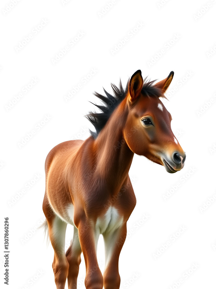 Obraz premium Side view of a young poney, foal against white background