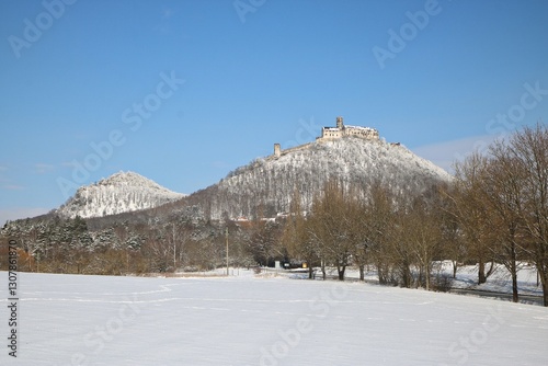 Bezděz Castle in a winter snowy landscape, Czech Republic