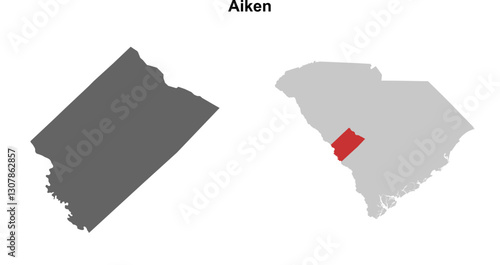 Aiken County (South Carolina) blank outline map set