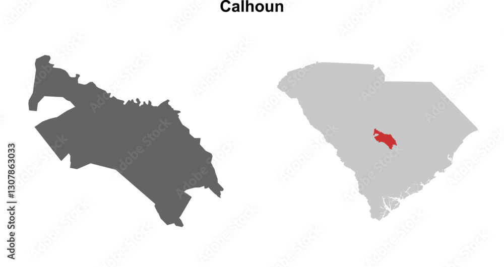 Fototapeta premium Calhoun County (South Carolina) blank outline map set
