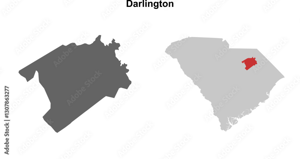 Obraz premium Darlington County (South Carolina) blank outline map set