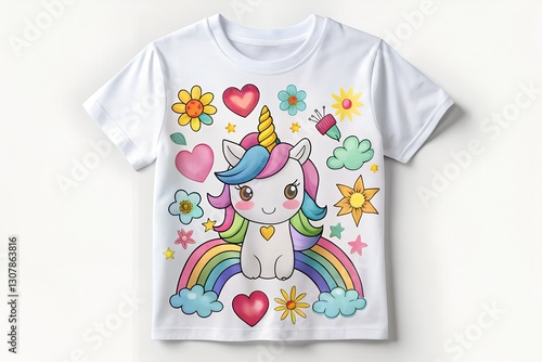 t shirt design with flowers and cute unicorn