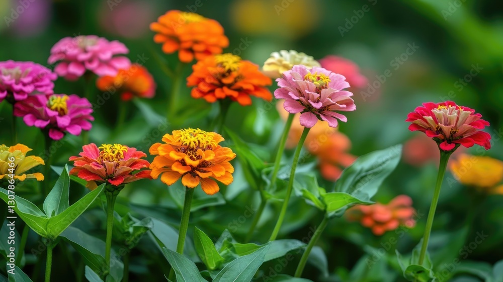 Vibrant Zinnia Garden, Burst of Colorful Blooms Vibrant Zinnia Garden, Burst of Colorful Blooms
