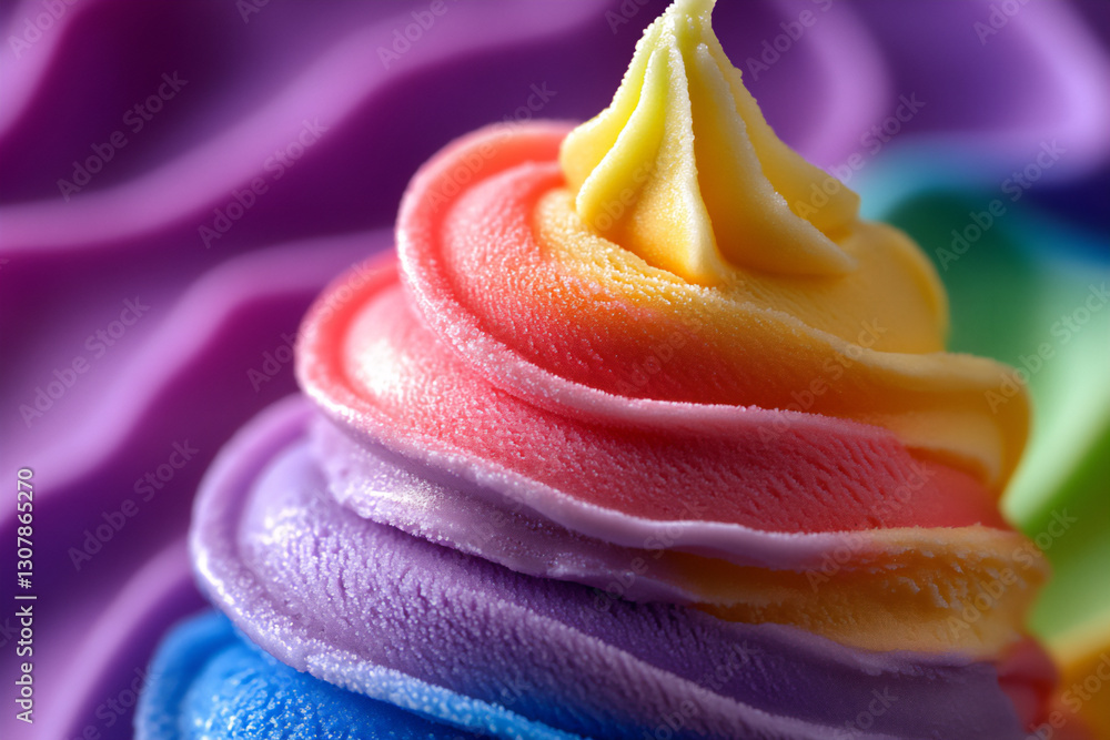 close-up of a rainbow-colored ice cream swirl, close-up of a rainbow-colored ice cream swirl,