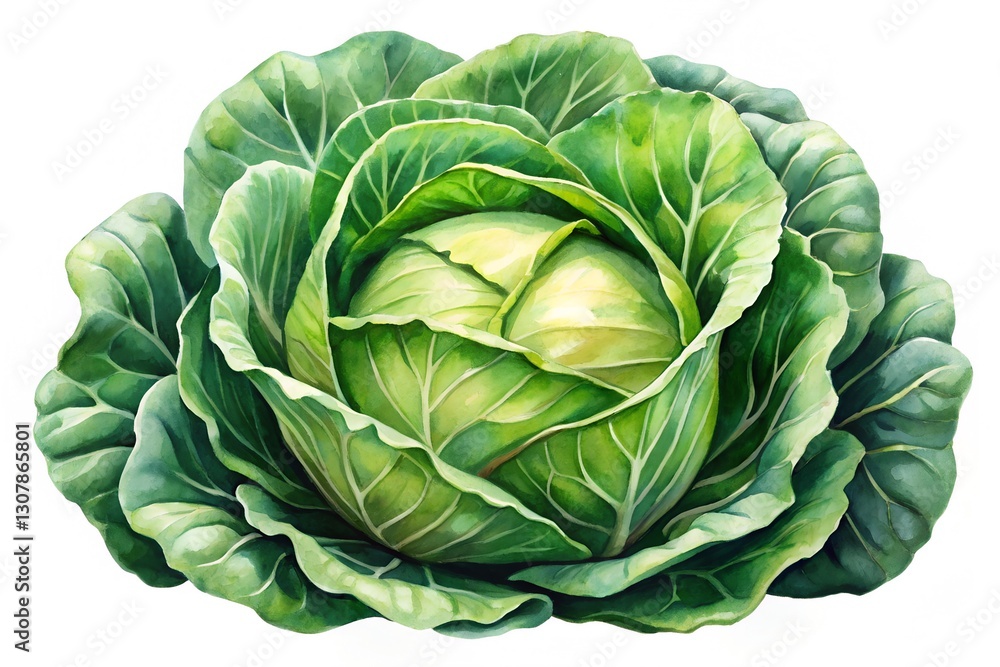 Obraz premium watercolor head of green cabbage isolated on white background 