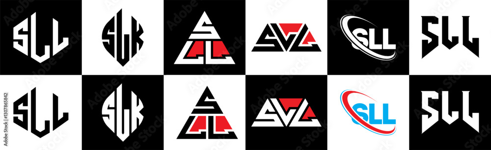 SLL letter logo design in six style. SLL polygon, circle, triangle, hexagon, flat and simple style with black and white color variation letter logo set in one artboard. SLL minimalist and classic logo SLL letter logo design in six style. SLL polygon, circle, triangle, hexagon, flat and simple style with black and white color variation letter logo set in one artboard. SLL minimalist and classic logo