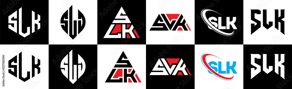 SLK letter logo design in six style. SLK polygon, circle, triangle, hexagon, flat and simple style with black and white color variation letter logo set in one artboard. SLK minimalist and classic logo SLK letter logo design in six style. SLK polygon, circle, triangle, hexagon, flat and simple style with black and white color variation letter logo set in one artboard. SLK minimalist and classic logo