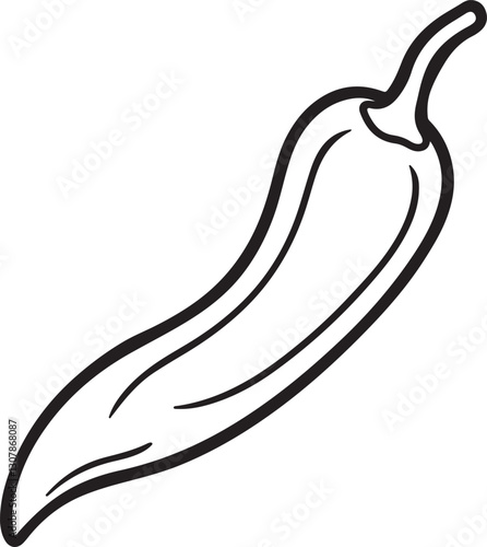 chili pepper line art, black outline, vector and illustration, coloring book page line art drawing