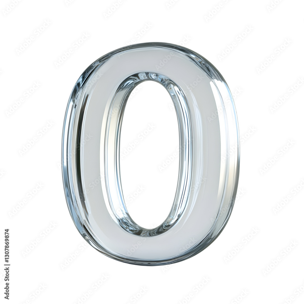 High-quality 3D-rendered transparent glass number 0 isolated on a white background High-quality 3D-rendered transparent glass number 0 isolated on a white background