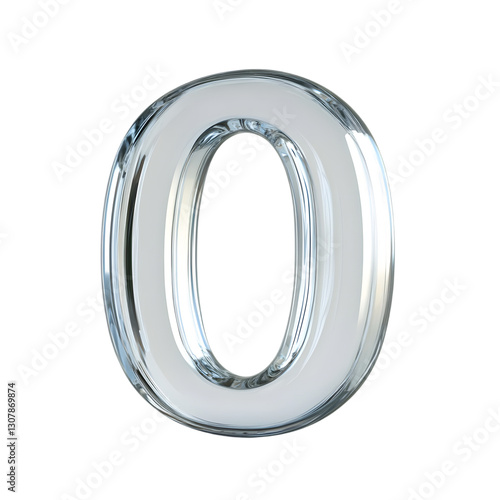 High-quality 3D-rendered transparent glass number 0 isolated on a white background