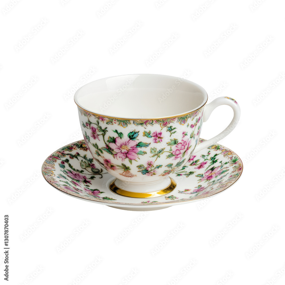 Isolated Fine China Tea Cup and Saucer on Transparent Background Isolated Fine China Tea Cup and Saucer on Transparent Background