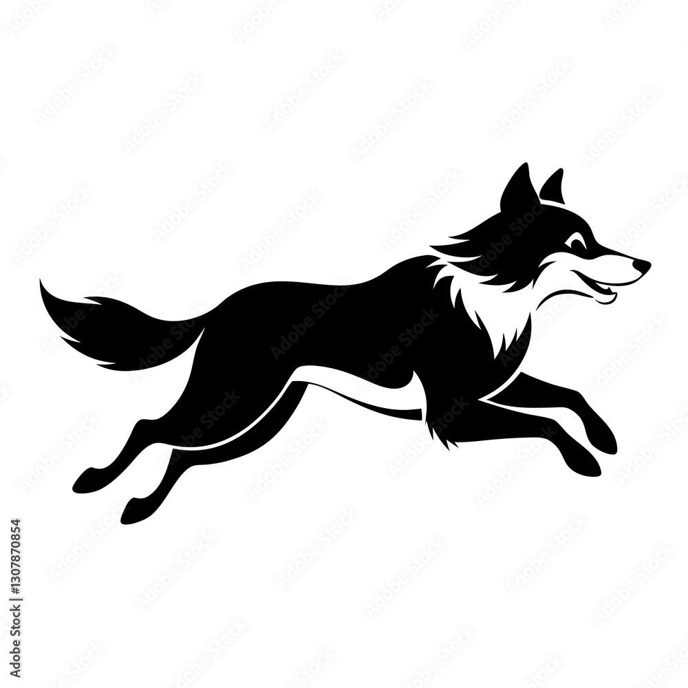 Fototapeta premium a running wolf illustration, dynamic animal shape and movement depicted in silhouette against the backdrop vector illustration
