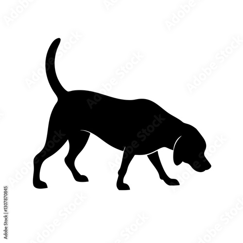 a black silhouette of a dog in a searching position, tail is upright vector illustration