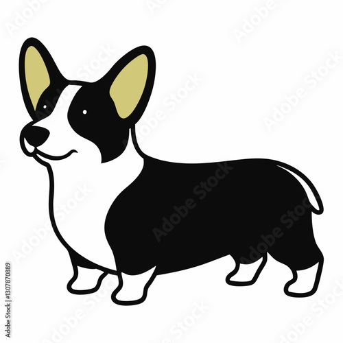 a cute cartoon welsh corgi dog with black and white vector illustration