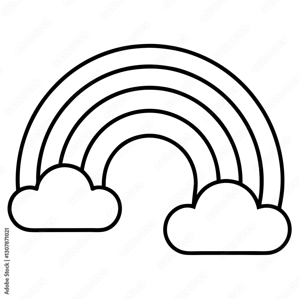 an outline of a rainbow with two fluffy clouds vector illustration