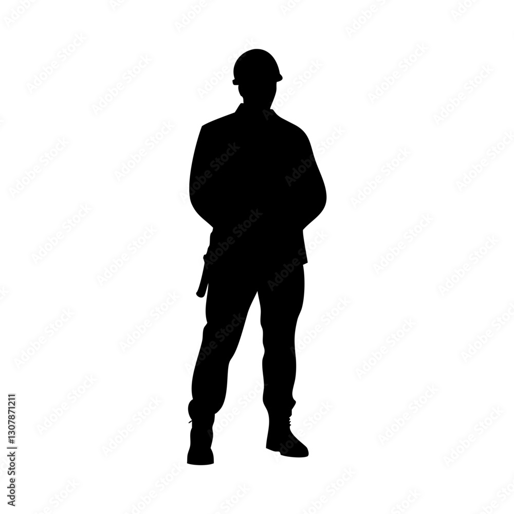 a black silhouette of a soldier standing, vector illustration a black silhouette of a soldier standing, vector illustration