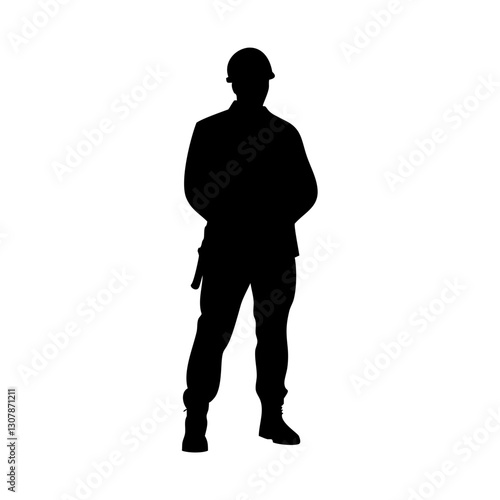 a black silhouette of a soldier standing, vector illustration