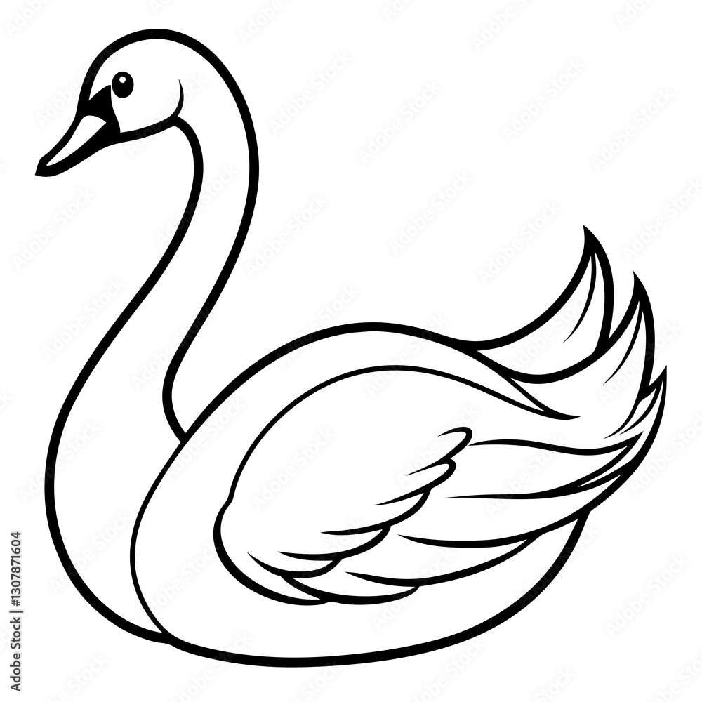 Fototapeta premium a black and white illustration of a graceful swan, symbol of elegance. The swan has a curved neck and folded wings, with a detailed outline. vector illustration