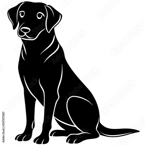 a black lab dog sitting and looking attentively, this image has a clean lines and a simple aesthetic. vector illustration