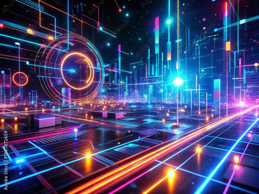 Abstract 3D Animated HUD Interface: Loopable Night Background with Depth of Field