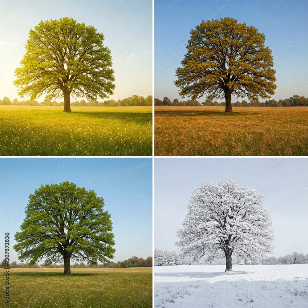 Four seasons in the same place. One tree in the four seasons