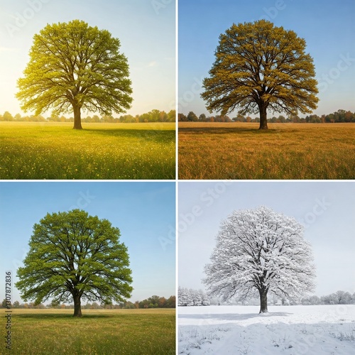 Obraz na płótnie Four seasons in the same place. One tree in the four seasons w salonie