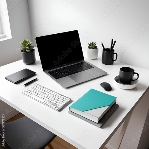 A minimalist workspace with a small desk, laptop, and few essential items, exemplifying a simplified and efficient setup to minimize unnecessary expenses and streamline operations.