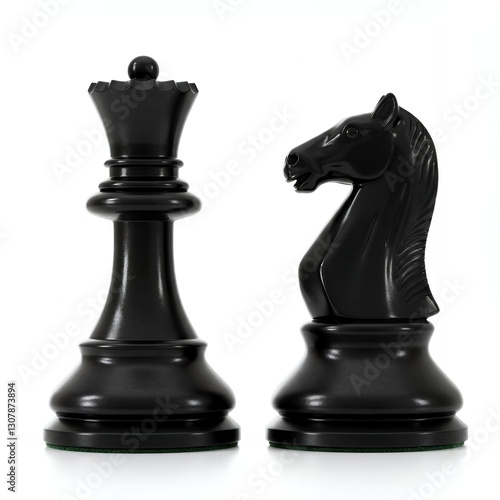 Black Queen and Knight Chess Pieces Strategy Game Competition Concept