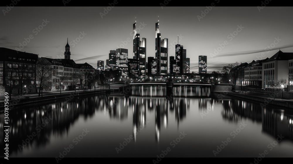 Fototapeta premium Berlin Skyline at Dawn, City Reflection, Calm River