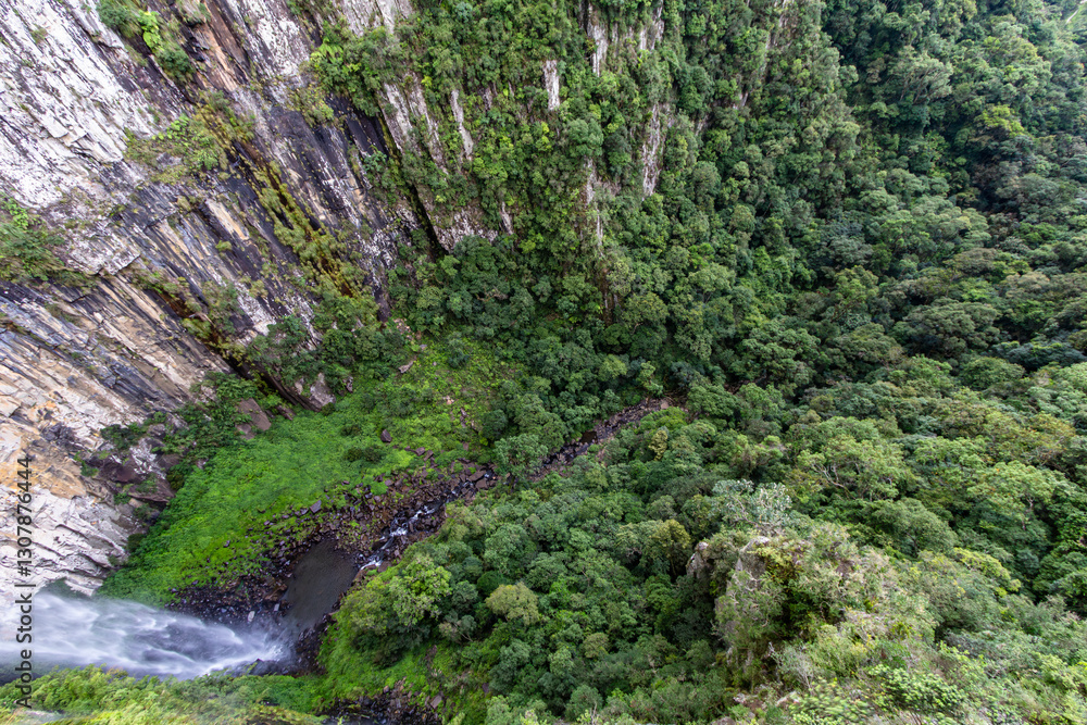 Aerial view of vegetation with waterfall. Urubici, Serra de Santa Catarina, Brazil. Aerial view of vegetation with waterfall. Urubici, Serra de Santa Catarina, Brazil.
