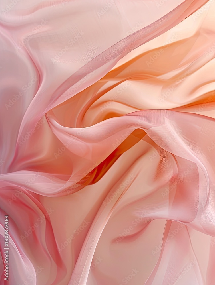 Fototapeta premium Delicate peach fabric folds creating a dreamy, soft abstract background