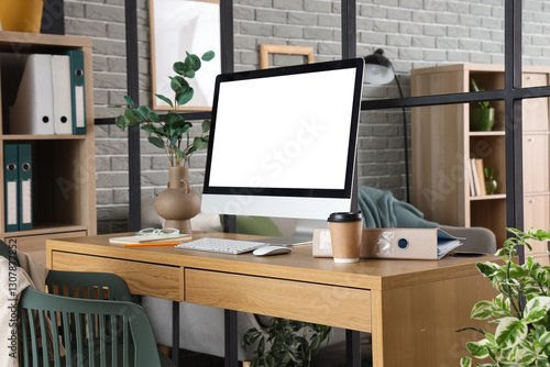 Wallpaper Mural Interior of comfortable modern office with folding screen and workplace Torontodigital.ca