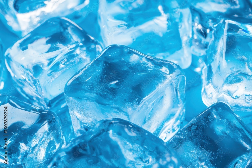 Ice cubes in a blue color, close-up, on a background Ice cubes in a blue color, close-up, on a background