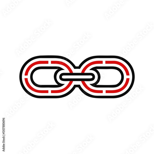 Link chain icon in red and black illustrates website linking, hyperlink structure and digital SEO. Concept: backlink strategy, online structure, tech connection