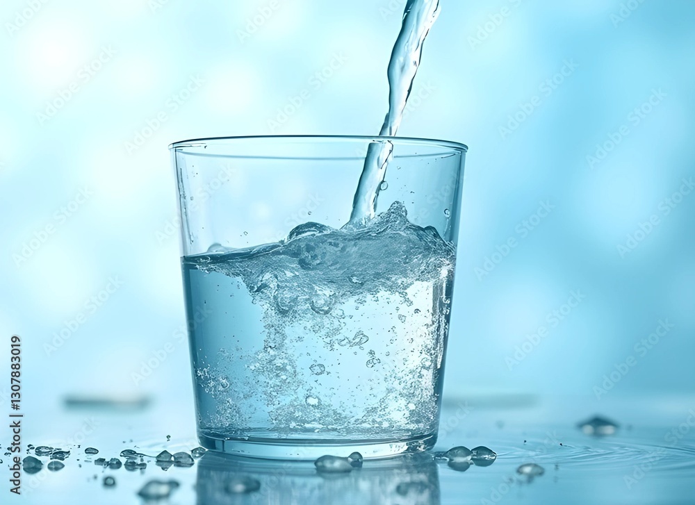 Fresh Water Pouring into Glass with Bubbles, Symbolizing Purity, Hydration, and Wellness Fresh Water Pouring into Glass with Bubbles, Symbolizing Purity, Hydration, and Wellness