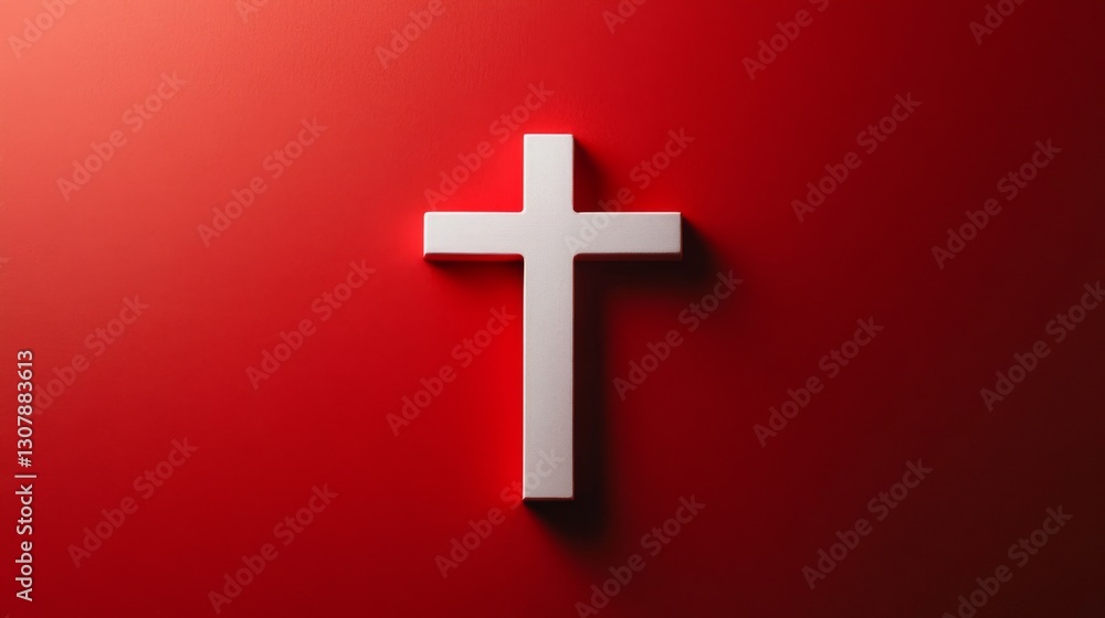 Obraz premium a simple red and white cross symbol, elegantly positioned against a solid background.
