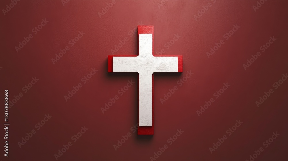 a simple red and white cross symbol, elegantly positioned against a solid background. a simple red and white cross symbol, elegantly positioned against a solid background.
